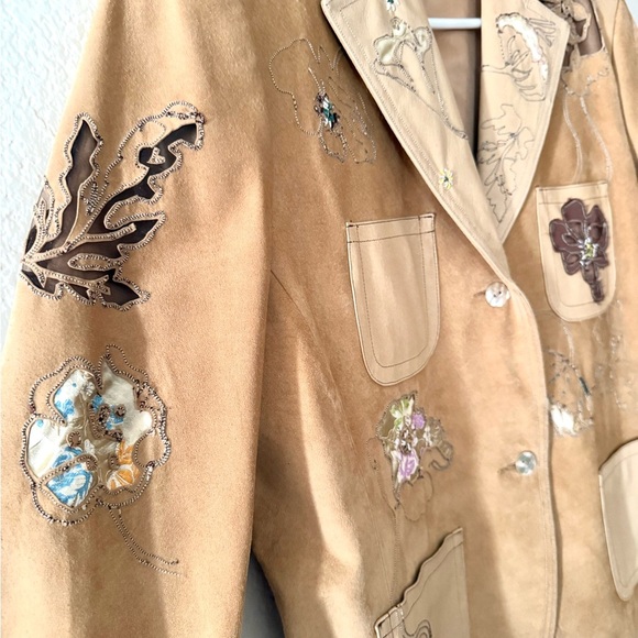 Neiman Marcus Exclusive Suede Leather Floral Embroidered Beaded Jacket Size 10 - Picture 6 of 7